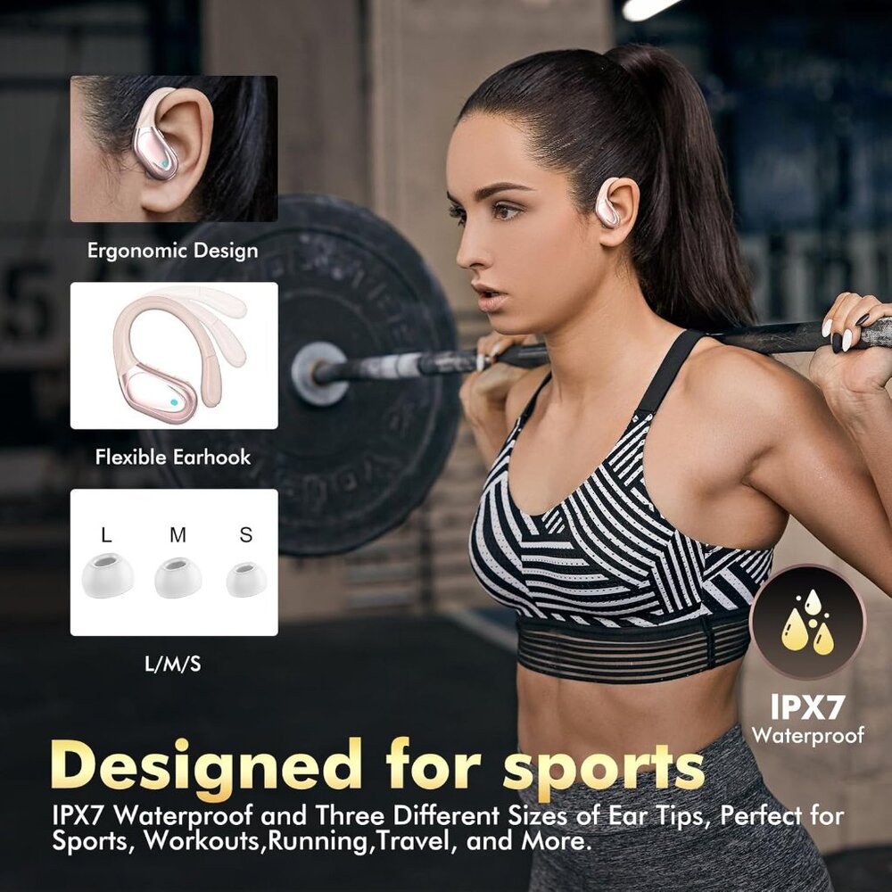 Rose Gold Bluetooth 5.3 Headset – Hi-Fi Stereo, Fast Charge, Waterproof - Picture 2 of 12